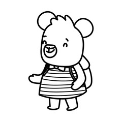 back to school education cute bear female with backpack thick line