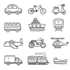 Set of transportation doodle vector illustration in cute hand drawn style isolated on white background  © Muhamad