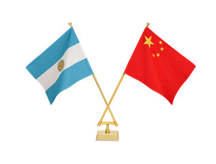 二つの国の卓上国旗
