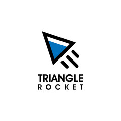 Simple flat design illustration of blue triangle rocket logo icon