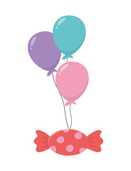 decorative sweet candy with balloons celebration icon