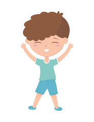 happy childrens day, cute boy hands up celebration cartoon character