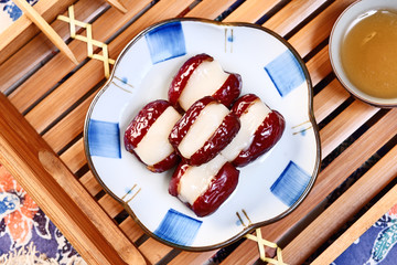 Taiwan delicious dessert - Xin Tai Ruan(red dates stuffed with sticky rice cake)