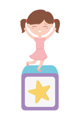 happy childrens day, little girl on toy celebration cartoon