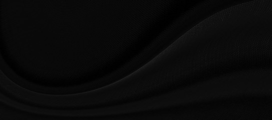 Black gray satin dark fabric texture luxurious shiny that is abstract silk cloth panorama background with patterns soft waves blur beautiful.
