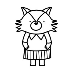 cute fox with clothes cartoon character on white background thick line