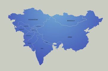 Fototapeta premium china map. middle east asia map of the world by region. central asian countries.