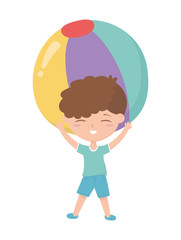 happy childrens day, cute little boy playing with beach ball cartoon