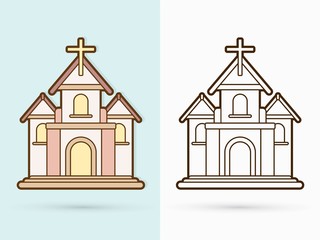 Christian Church with cross, Building cartoon graphic vector