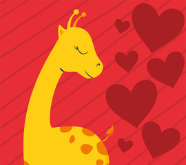 Giraffe cartoon and hearts vector design