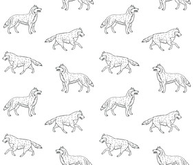 Vector seamless pattern of hand drawn doodle sketch running husky dog isolated on white background © Sweta