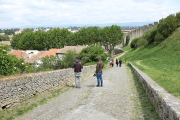 Fototapeta na wymiar Carcassonne, France - April 27: Capture photo of the path on April 27, 2017 in Carcassonne, France.