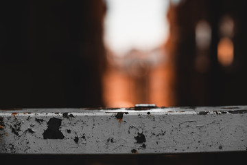 Close-up iron railing.