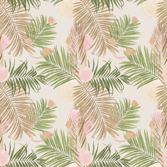 retro tropical palm leaf greenery vintage pattern seamless spring romantic modern summer