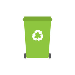 Vector flat cartoon green Recycle Bin for Utilization of Garbage. Saving Of The Environment Illustration isolated on white background