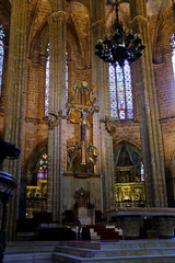 Obraz premium the 14th century Gothic Barcelona Cathedral (Catedral de Barcelona) where 13 geese are famously kept