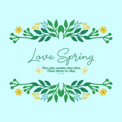 Love spring greeting card design, with leaf and flower modern frame. Vector