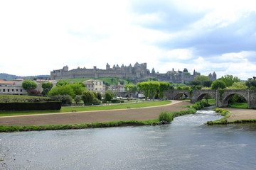 Carcassonne, France - April 27: Capture photo of the castle on April 27, 2017 in Carcassonne, France.