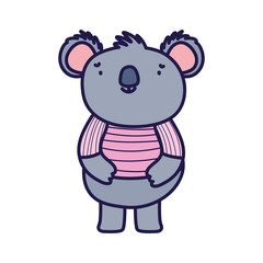 cute koala with striped shirt cartoon character on white background