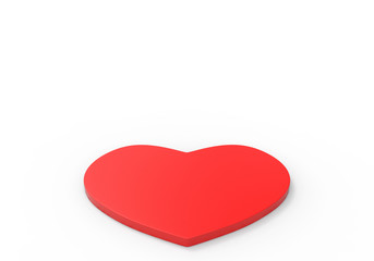 3d rendering. Red heart shape stage plate on white background.