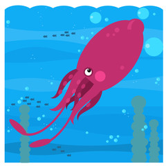 Cartoon underwater scene with swimming coral reef fish - illustration