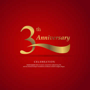 3th anniversary logo text decorative. With red background. Ready to use. Vector Illustration EPS 10