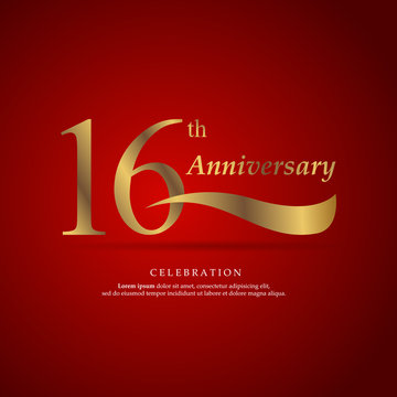 16th anniversary logo text decorative. With red background. Ready to use. Vector Illustration EPS 10