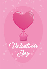 Happy valentines day basket with heart balloon vector design