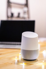 home assistant device with voice recognition capability. Electronic device smart speaker