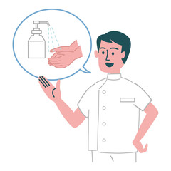 白衣　医者　男性　アルコール　消毒　予防