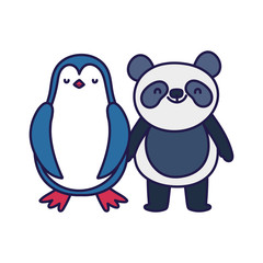 little panda and penguin cartoon character on white background