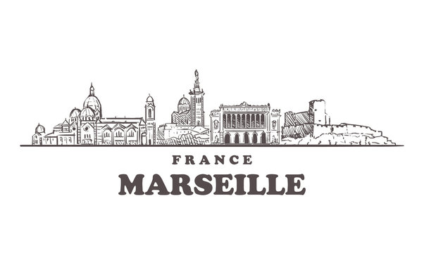Marseille sketch skyline. France, Marseille hand drawn vector illustration.