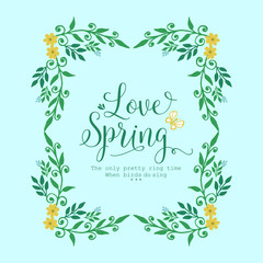Unique pattern of leaf and floral frame with cute style, for love spring greeting card design. Vector