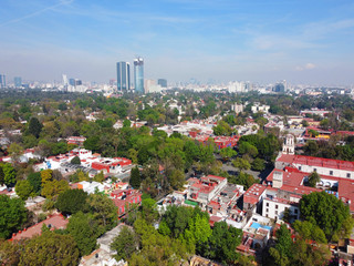 Obraz premium Historic center of Villa Coyoacan aerial view in Mexico City CDMX, Mexico.