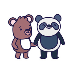 little panda and teddy bear cartoon character on white background