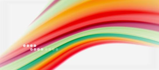 Fototapeta premium Wave lines abstract background, smooth silk design with rainbow style colors. Liquid fluid color waves. Vector Illustration