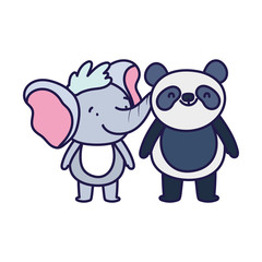 little panda and elephant cartoon character on white background