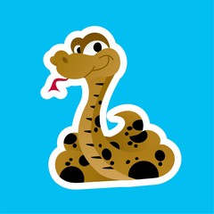Sticker of the Brown Snake Issues the Tongue Cartoon, Cute Funny Character, Flat Design