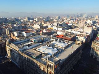 Obraz premium Historic center of Mexico City aerial view near Zocalo Constitution Square, Mexico City CDMX, Mexico. Historic center of Mexico City is a UNESCO World Heritage Site since 1987.