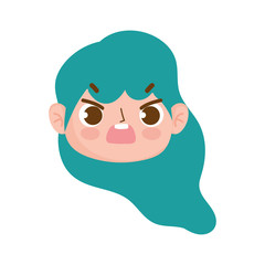 cute face girl with green hair and expression facial