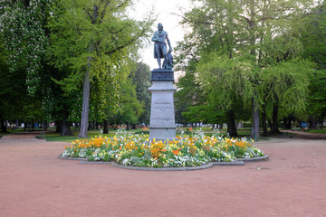 Annecy, France - April 28: A view of the statue of Claude Louis Berthollet in the Gardens of Europe...