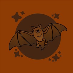 Illustration of Flying Bat Cartoon, Cute Funny Character, Flat Design