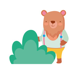 Obraz na płótnie Canvas cute bear with clothes foliage cartoon on white background
