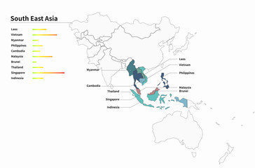 asian countries map. asia map. asean union.