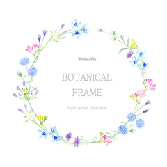 水彩で描く植物のリース