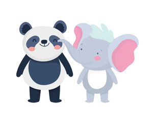 little panda and elephant cartoon character on white background