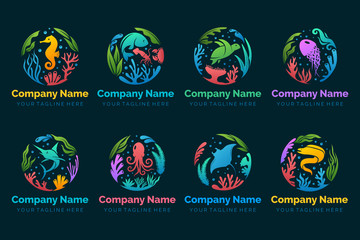 Under the sea logo collection in gradient colours for your company or your design element