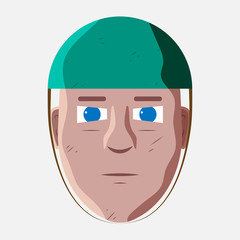 Character for your project. Cartoon vector illustration design. The man in the helmet. Portrait of a military man.