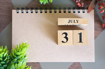 July 31, Appointment date with number cube design for background.