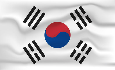 Korea Flag Icon and Logo. World National Isolated Flag Banner and Template. Realistic, 3D Vector illustration Art with Wave Effect